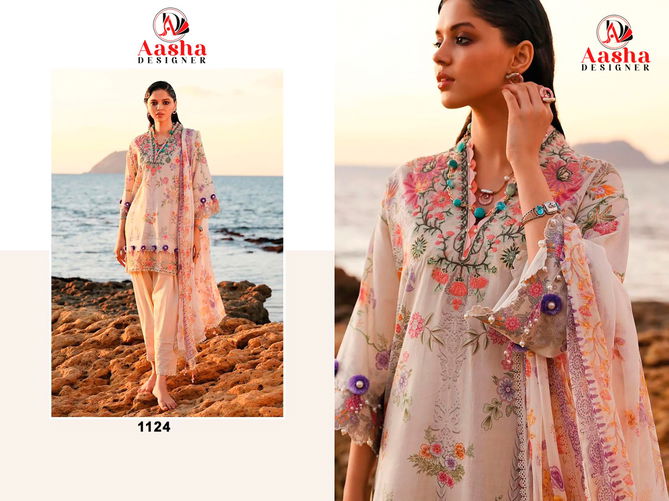 Aasha 1124 Embroidery Patch Cotton Pakistani Suits WHolesale Shop In Surat
